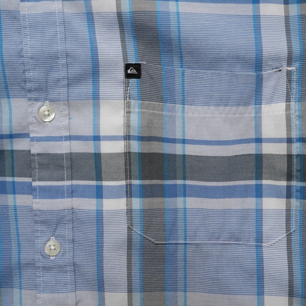 Quiksilver Plaid Button Up Mens Large Blue Short Sleeve Pocket Shirt - Picture 5 of 16